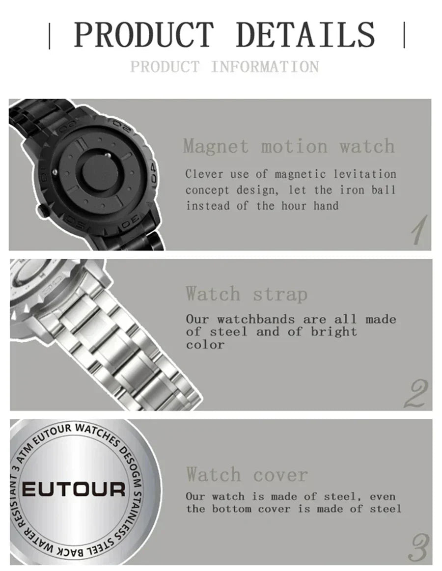 EUTOUR Fashion Magnetic Ball Quartz Watch